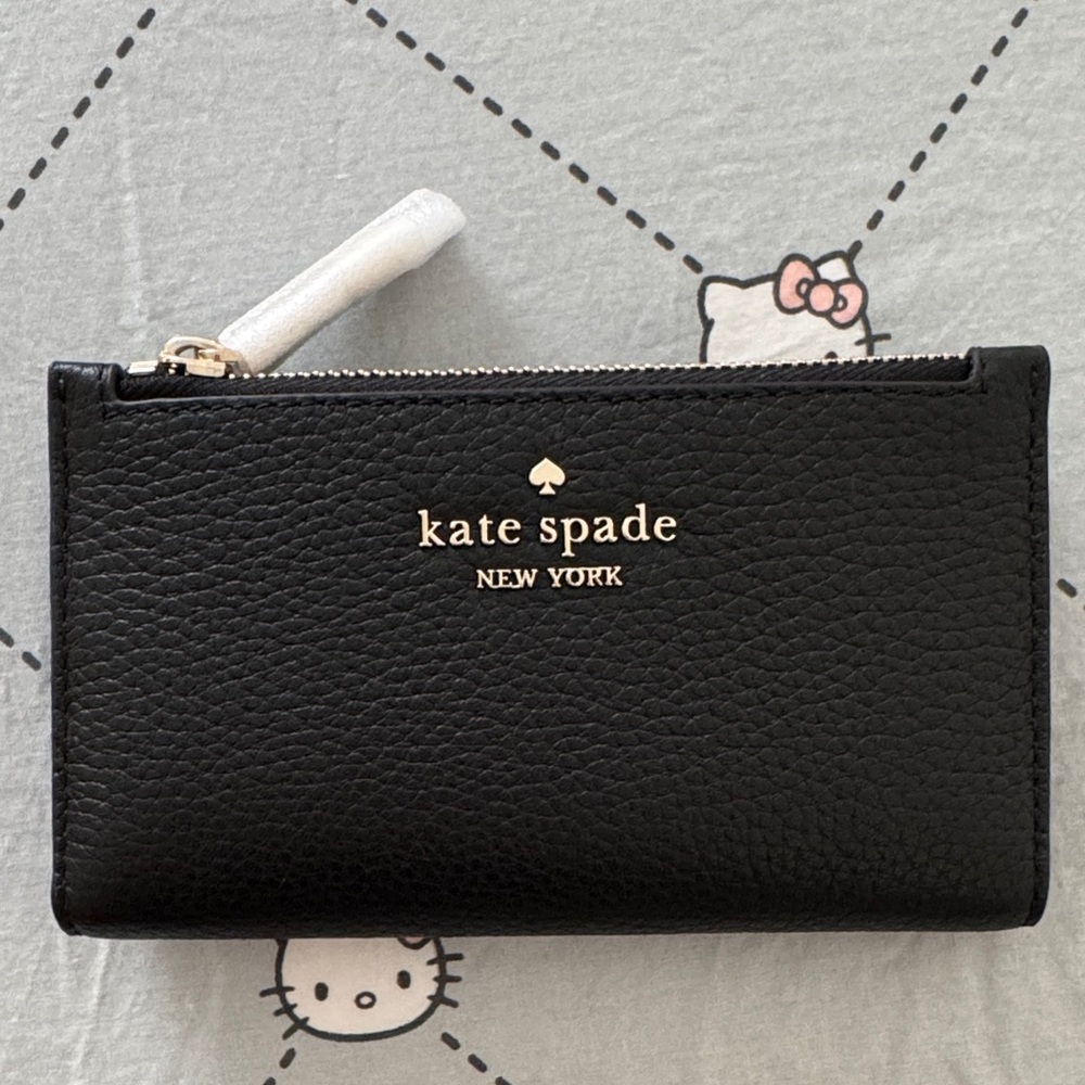 Kate Spade Black Pebbled Leather Leila Slim Bifold Wallet